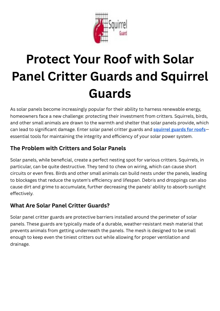 protect your roof with solar panel critter guards n.w