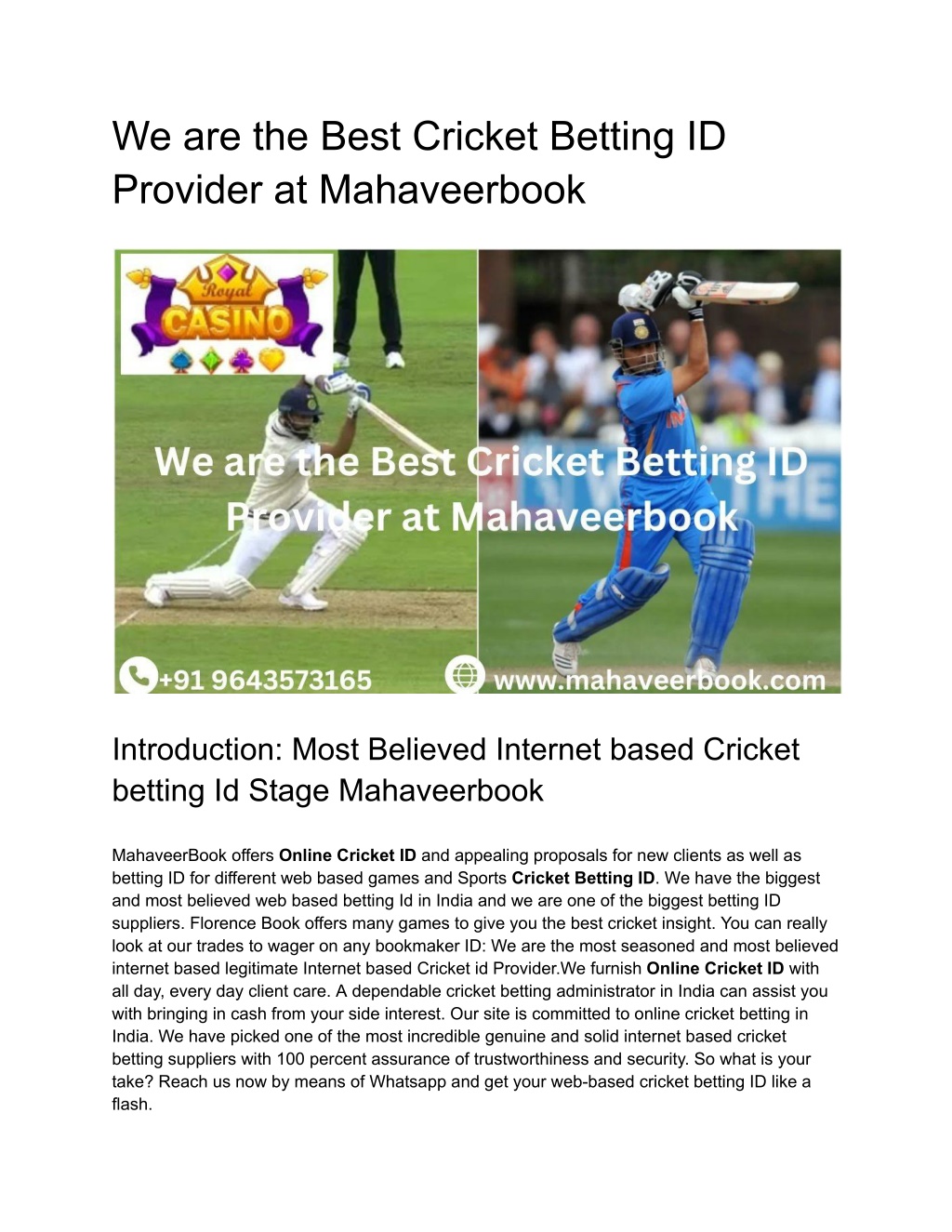 we are the best cricket betting id provider l.w