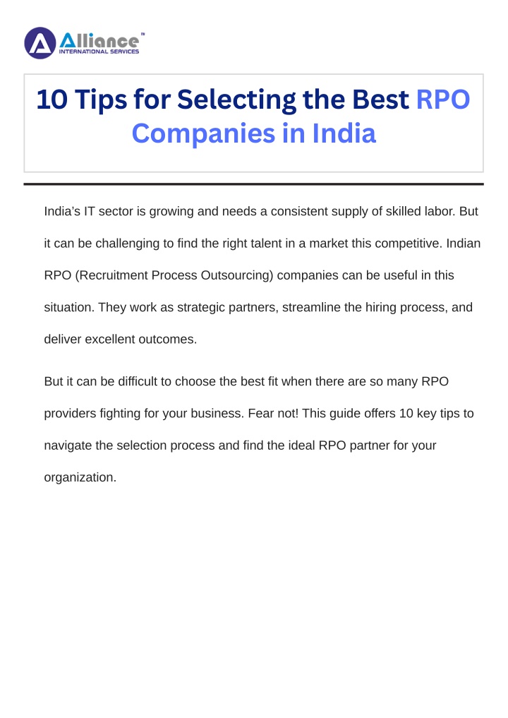 10 tips for selecting the best rpo companies n.w