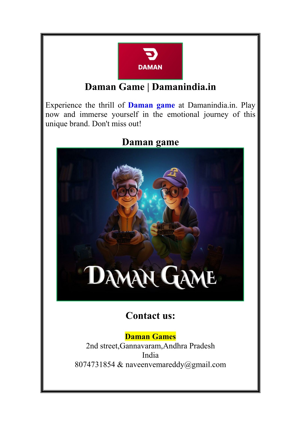 daman game damanindia in l.w