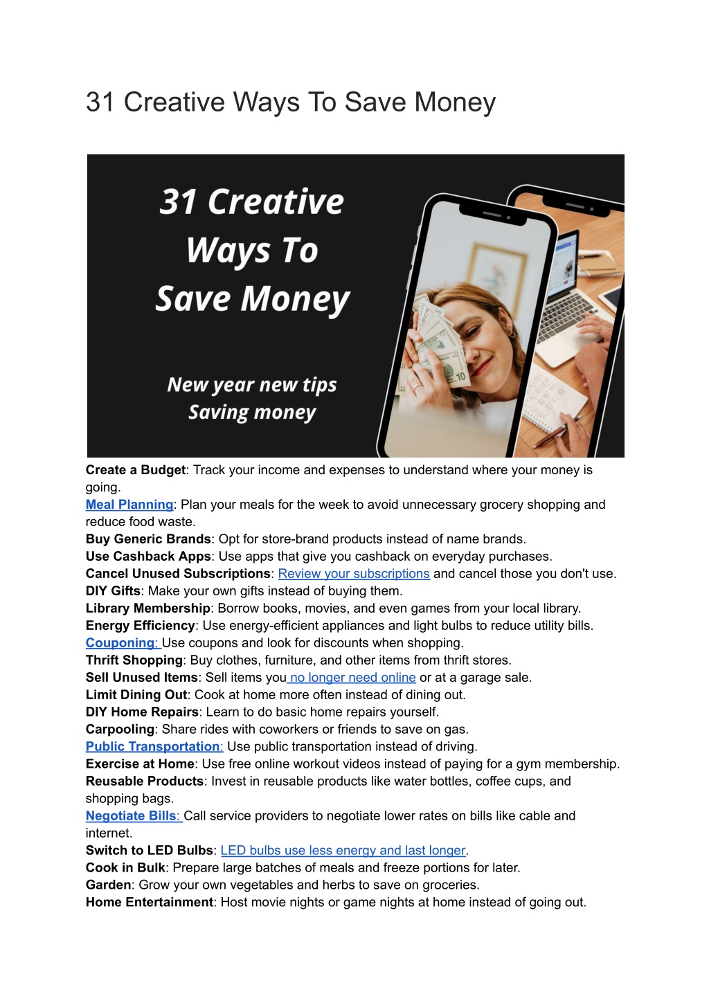 31 creative ways to save money l.w