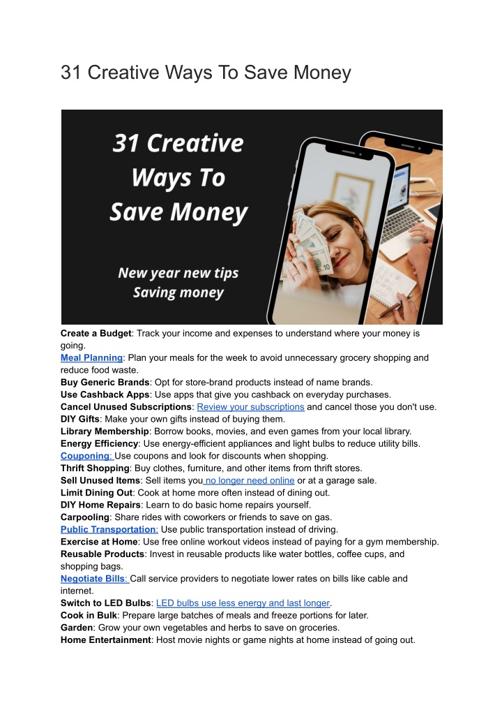 31 creative ways to save money n.w