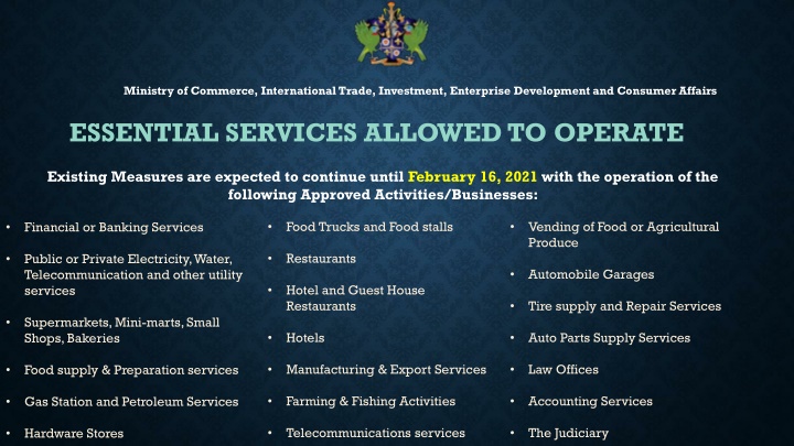 Essential Services Allowed During State of Emergency in Ministry of Commerce