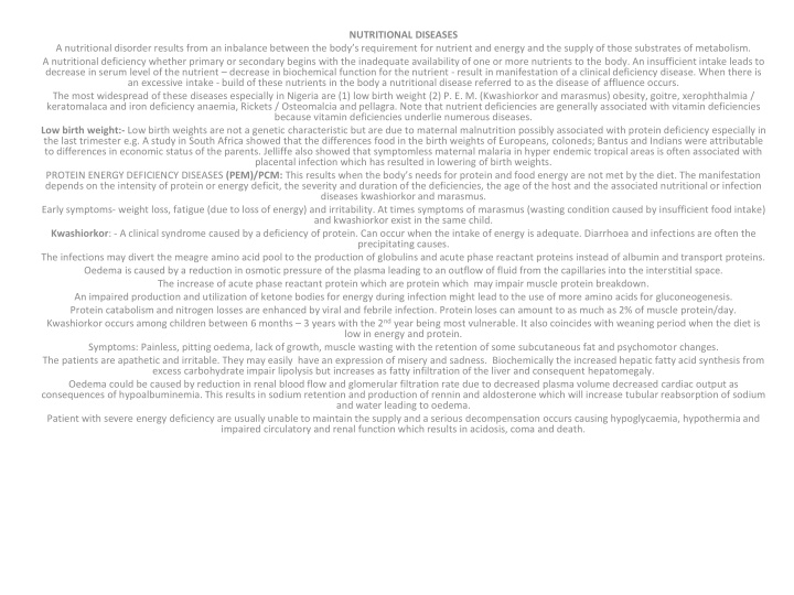 Overview of Nutritional Diseases and Disorders