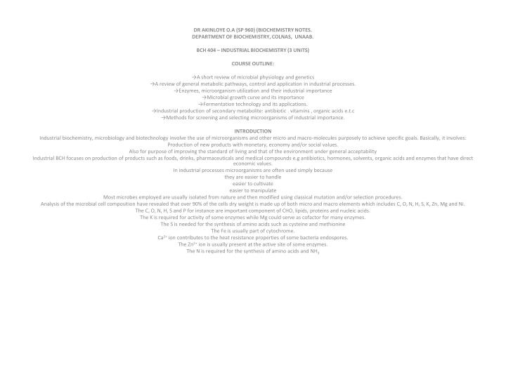 Overview of Industrial Biochemistry and Biotechnology