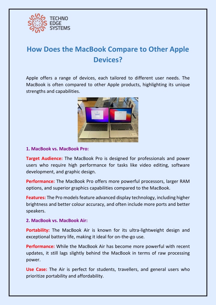 how does the macbook compare to other apple n.w