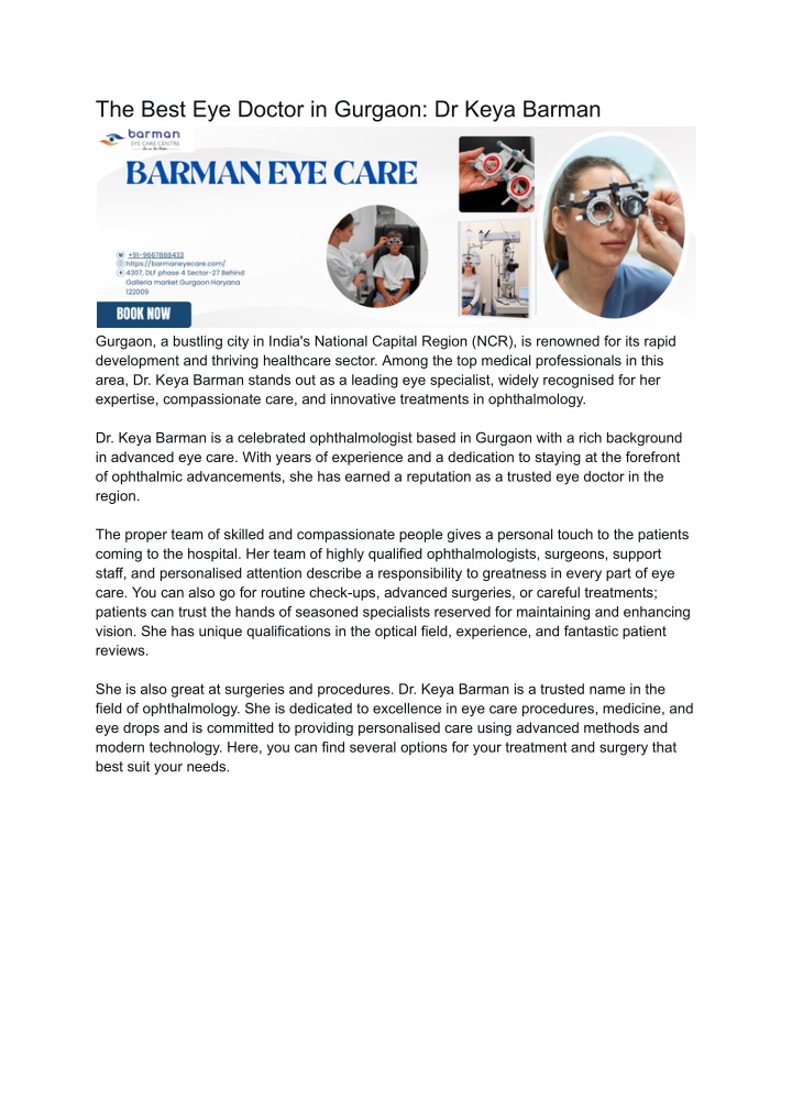 the best eye doctor in gurgaon dr keya barman n.w