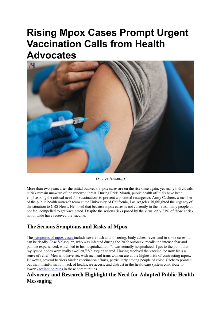 rising mpox cases prompt urgent vaccination calls n.w