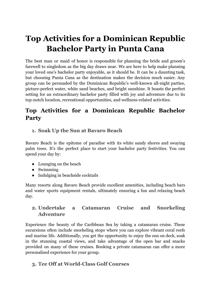 top activities for a dominican republic bachelor n.w