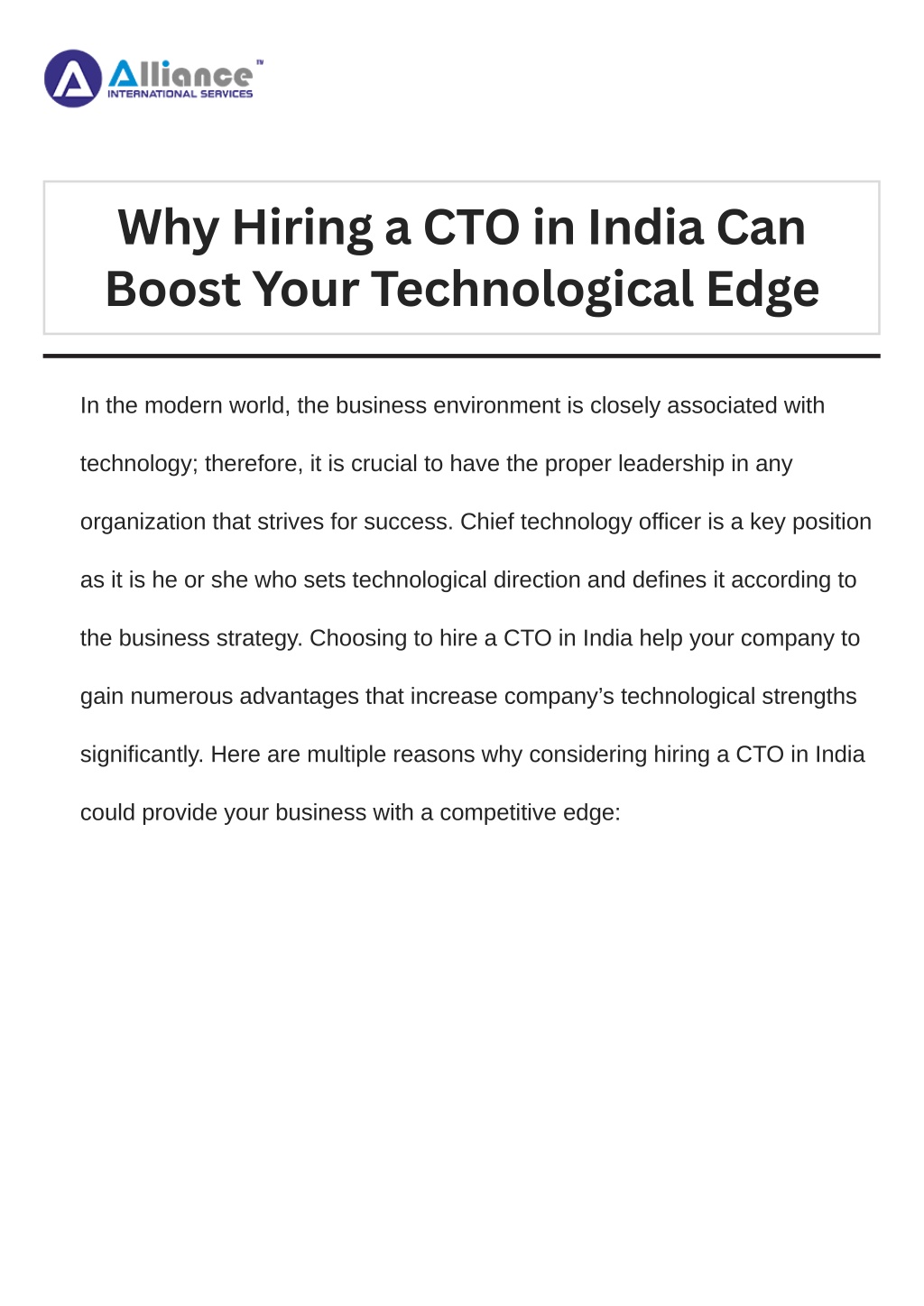 why hiring a cto in india can boost your l.w