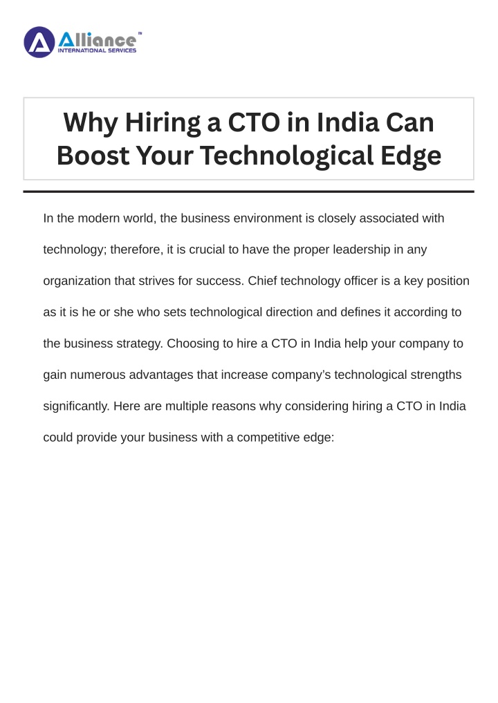 why hiring a cto in india can boost your n.w