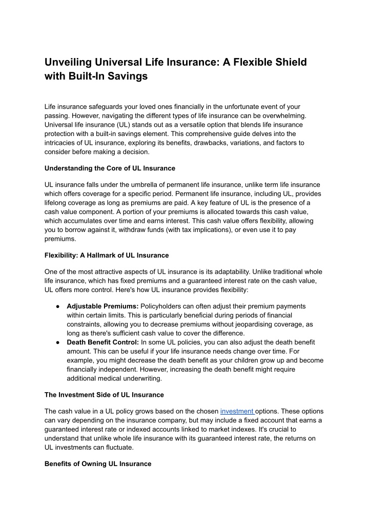 unveiling universal life insurance a flexible n.w