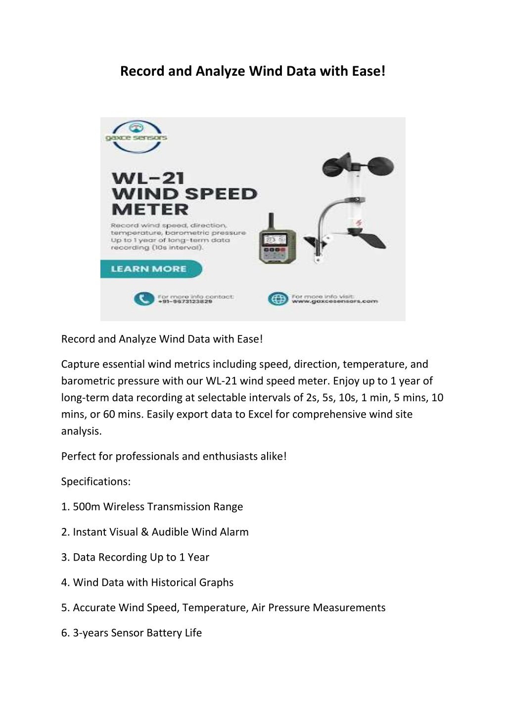 record and analyze wind data with ease l.w