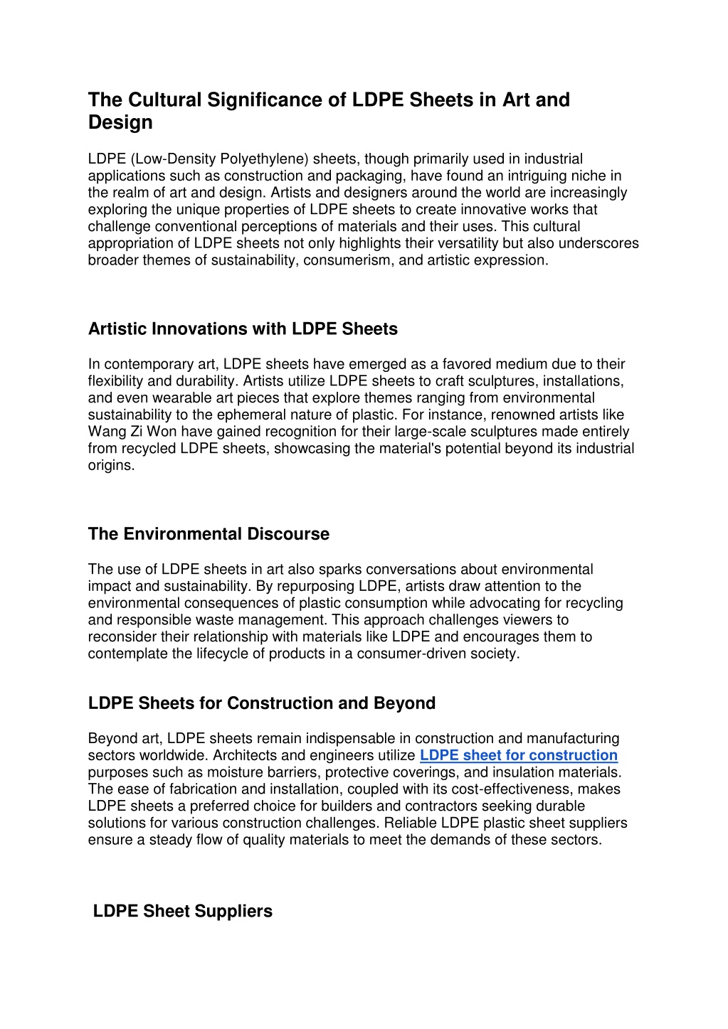 the cultural significance of ldpe sheets l.w