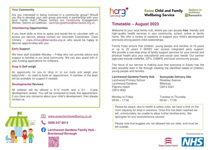 Local Family Hub Services and Volunteer Opportunities in Essex