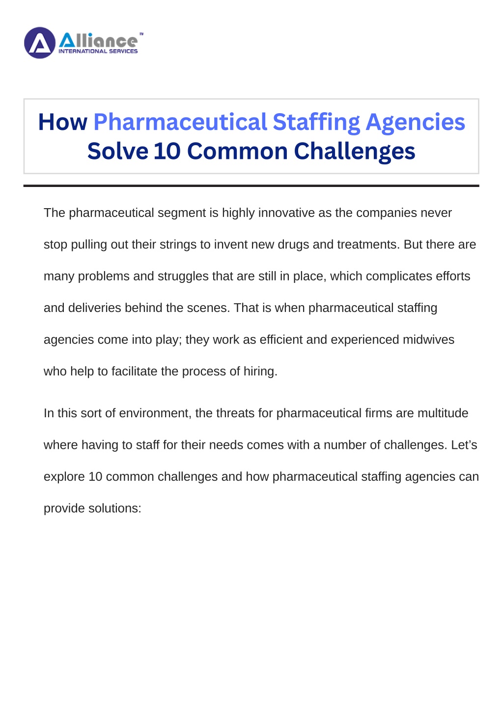 how pharmaceutical staffing agencies solve l.w