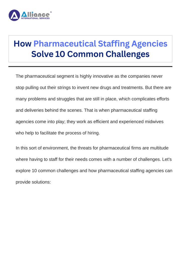 how pharmaceutical staffing agencies solve n.w