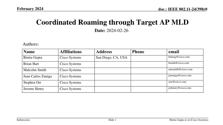 Coordinated Roaming Proposal for IEEE 802.11 Networks