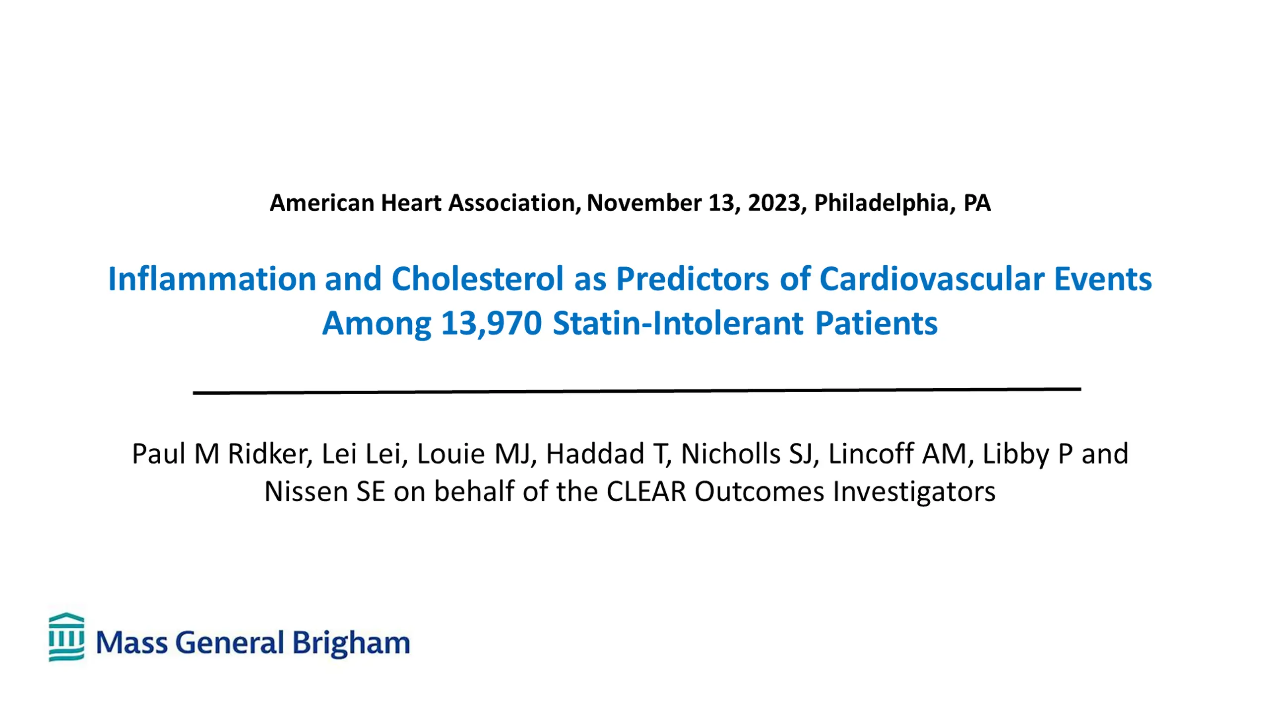 Inflammation and Cholesterol Predicting Cardiovascular Events