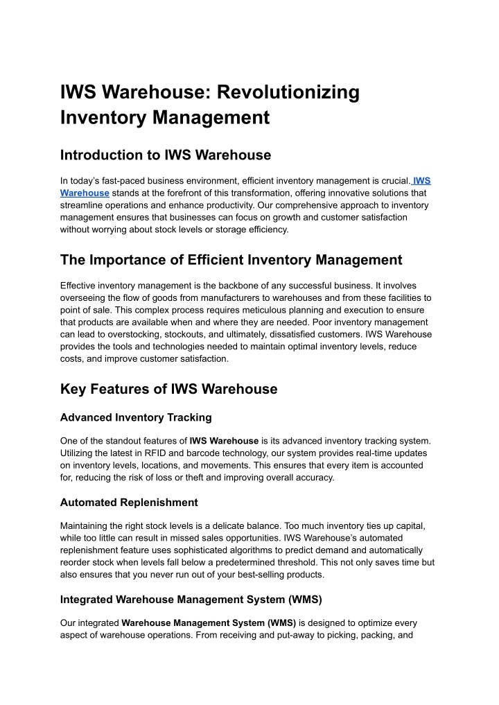iws warehouse revolutionizing inventory management n.w