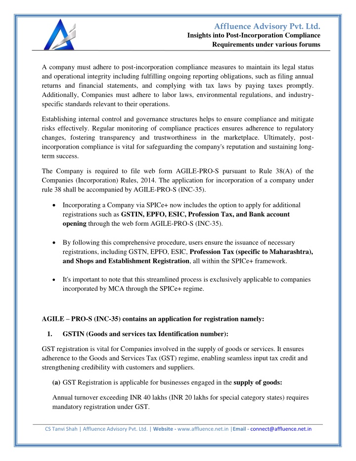 affluence advisory pvt ltd n.w
