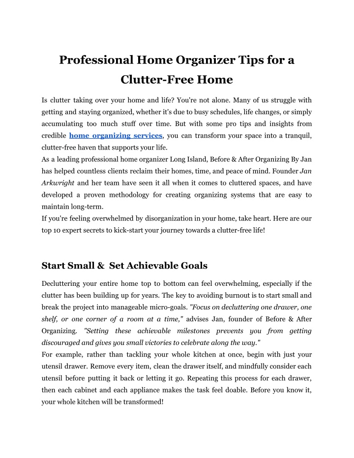 professional home organizer tips for a n.w