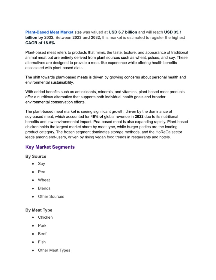 plant based meat market size was valued n.w