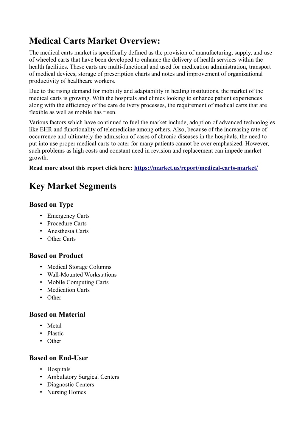 medical carts market overview l.w