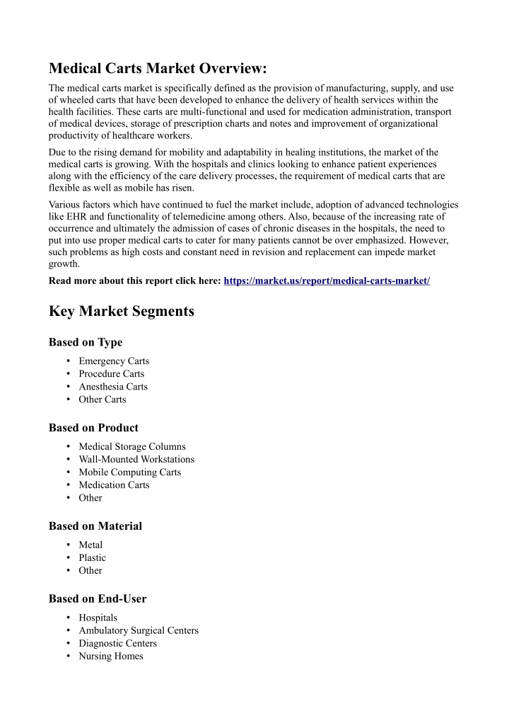 medical carts market overview n.w