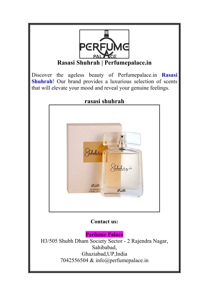 rasasi shuhrah perfumepalace in n.w