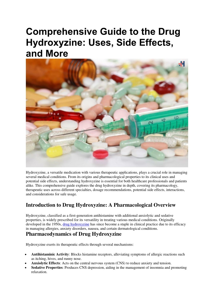 comprehensive guide to the drug hydroxyzine uses n.w