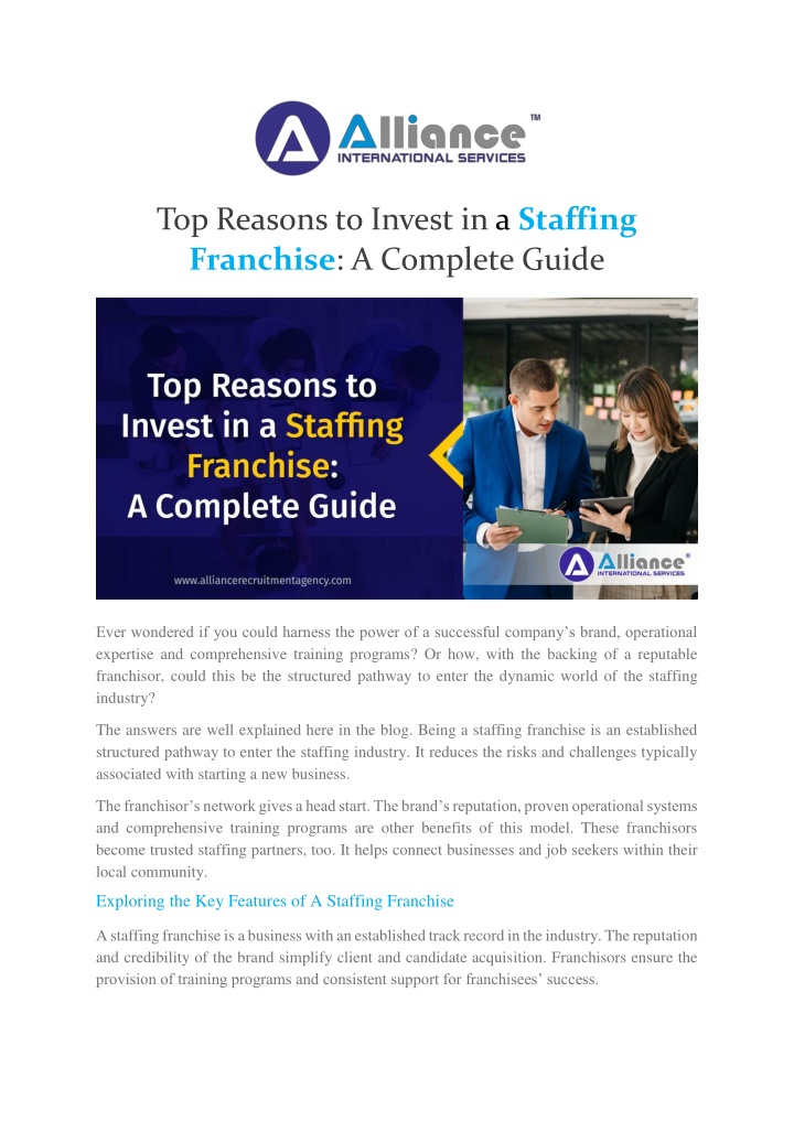top reasons to invest in a staffing franchise n.w