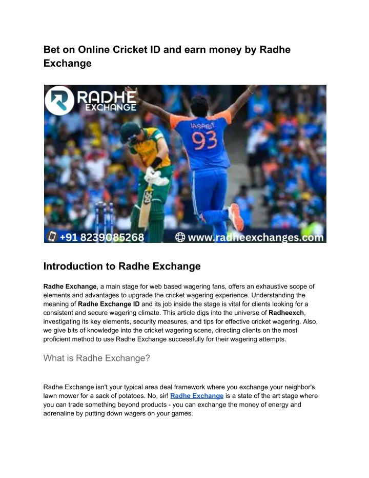 bet on online cricket id and earn money by radhe n.w