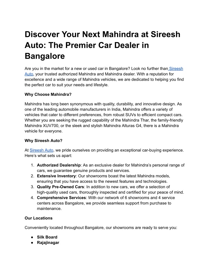 discover your next mahindra at sireesh auto n.w