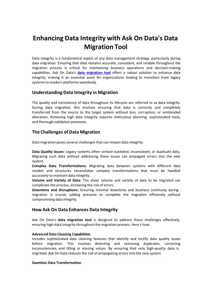 Data Integrity with Data Migration Tool