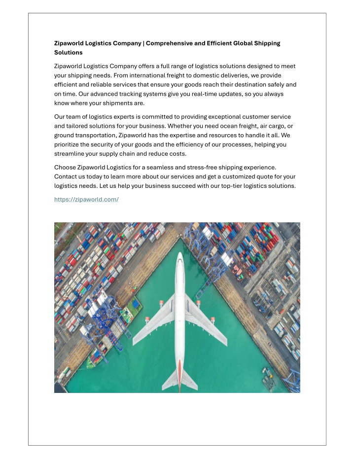zipaworld logistics company comprehensive n.w