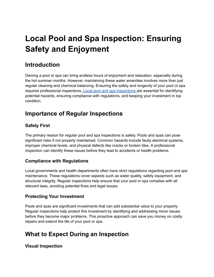 local pool and spa inspection ensuring safety n.w