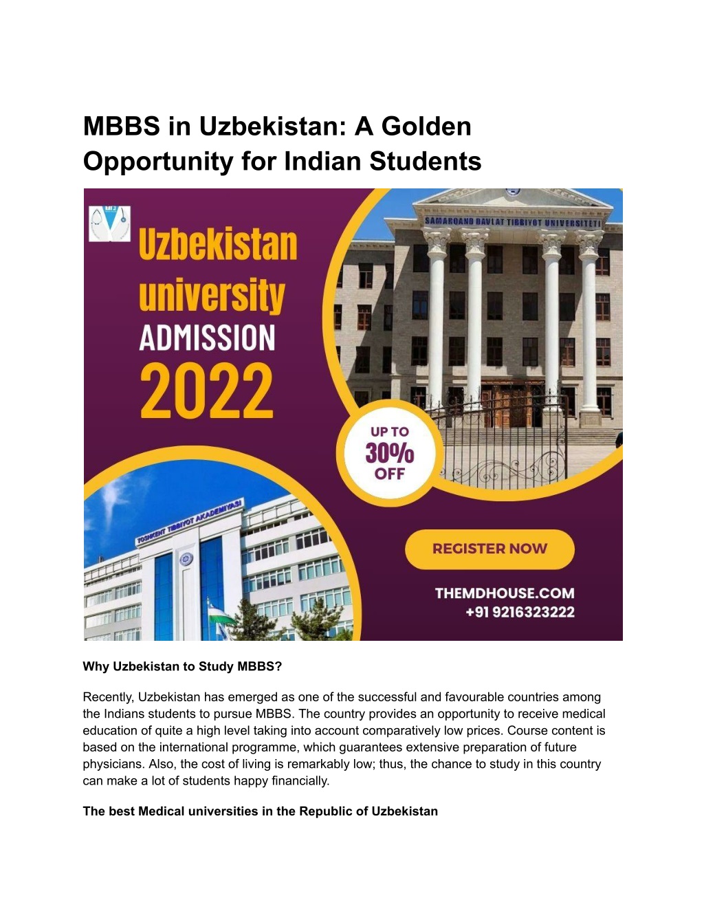 mbbs in uzbekistan a golden opportunity l.w