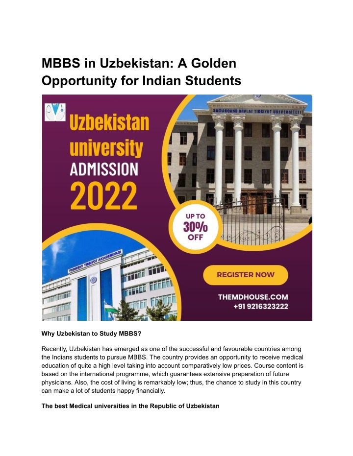 mbbs in uzbekistan a golden opportunity n.w