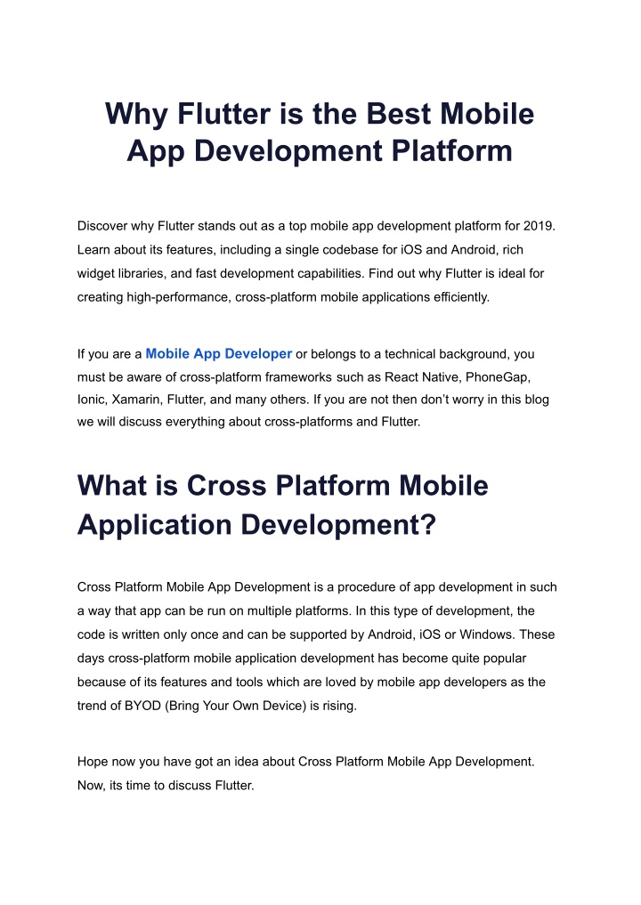 why flutter is the best mobile app development n.w