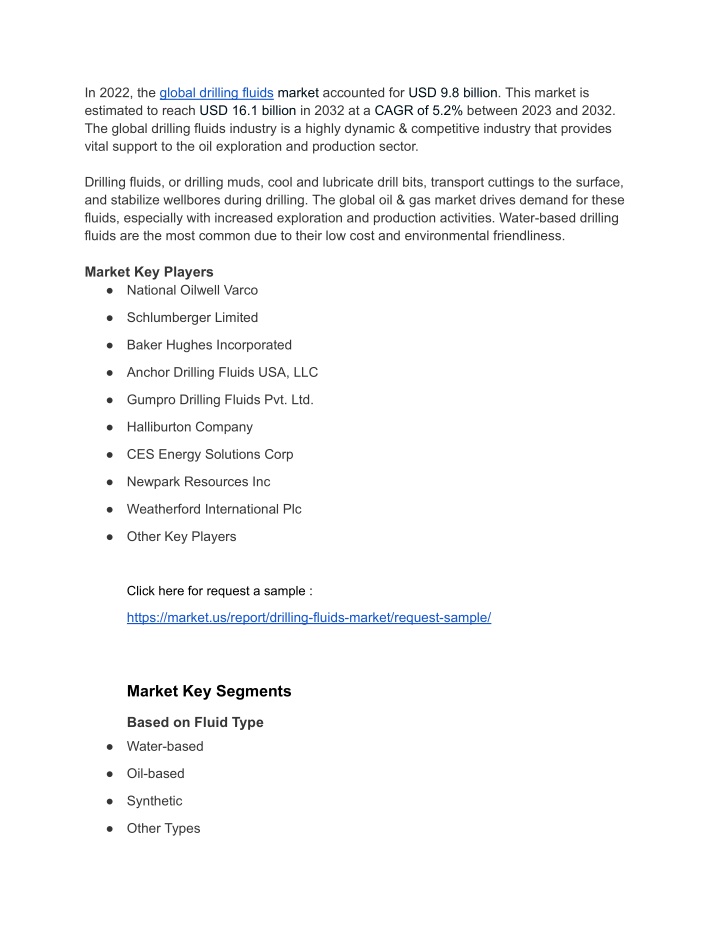 in 2022 the global drilling fluids market n.w