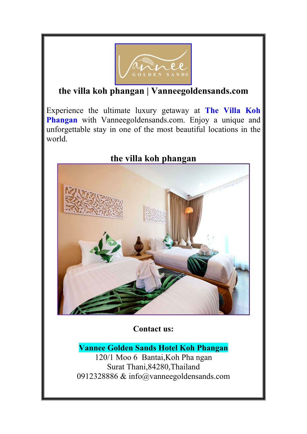 the villa koh phangan vanneegoldensands com l.w