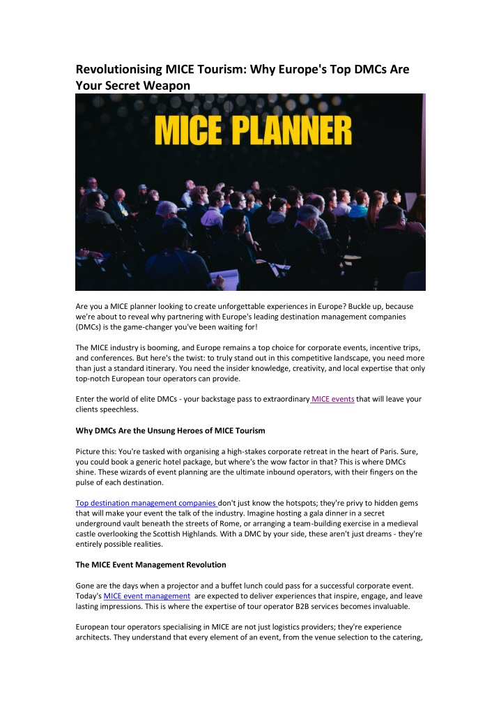 revolutionising mice tourism why europe n.w