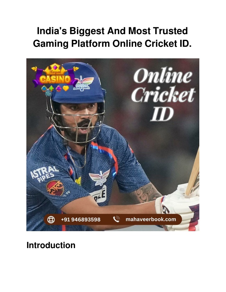 India's Biggest And Most Trusted Gaming Platform Online Cricket ID.