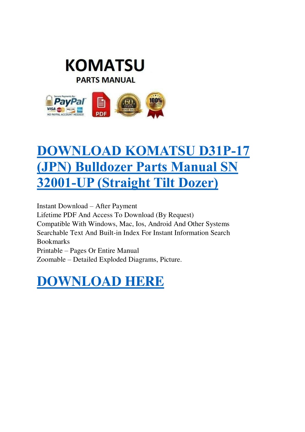 download komatsu d31p 17 jpn bulldozer parts l.w