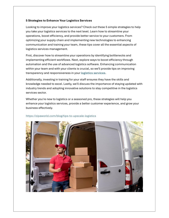 5 strategies to enhance your logistics services n.w