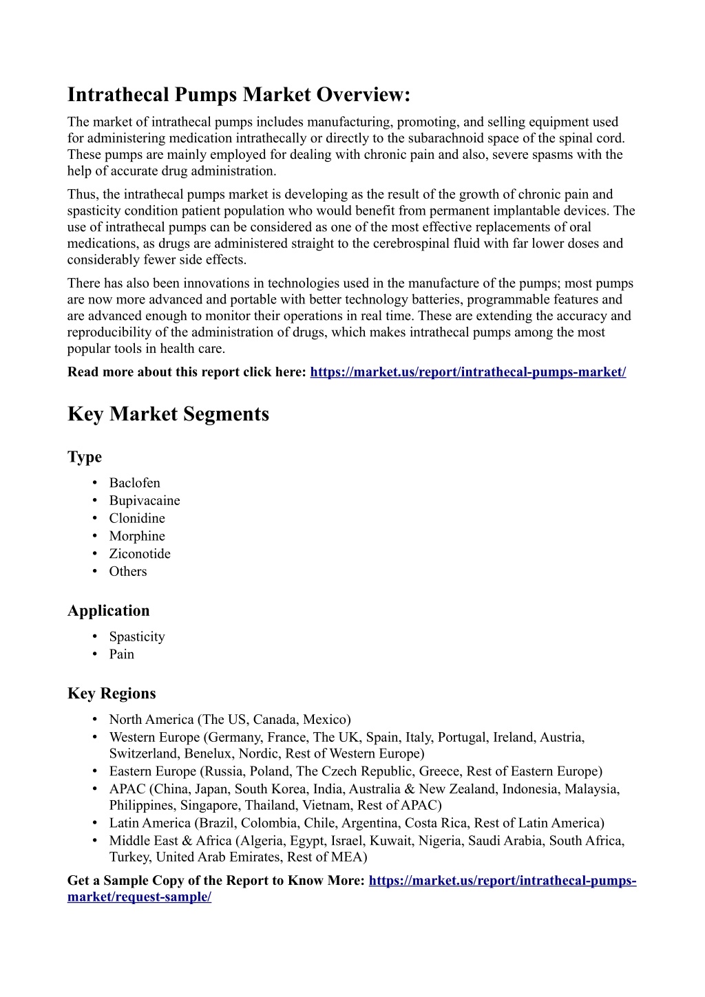 intrathecal pumps market overview l.w