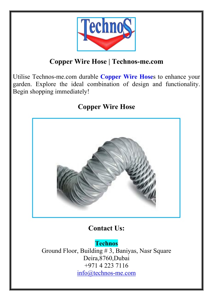 copper wire hose technos me com n.w