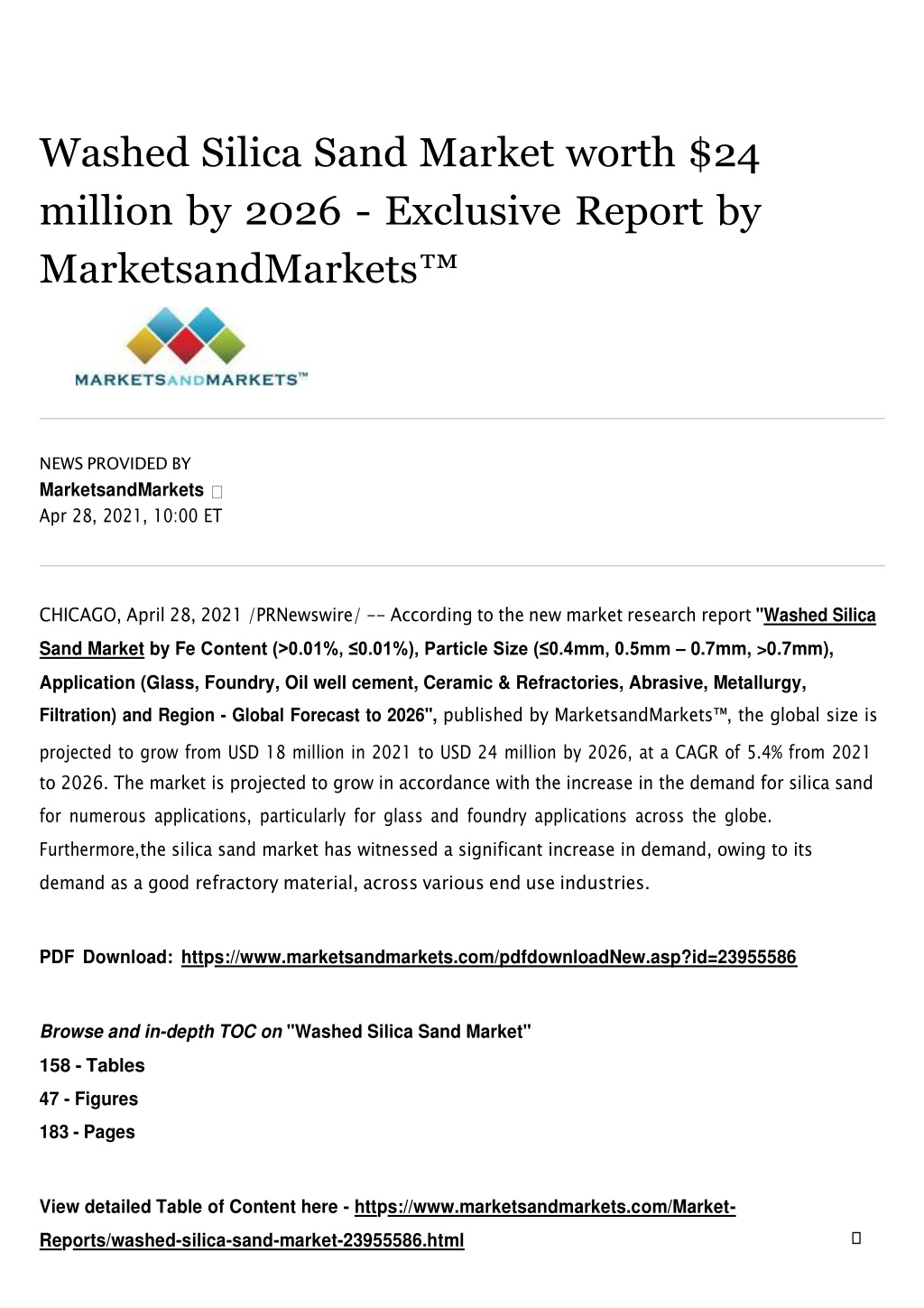 washed silica sand market worth 24 million l.w