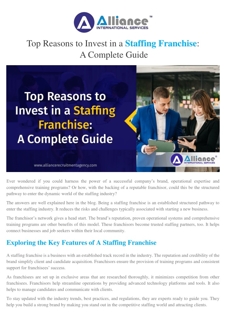 top reasons to invest in a staffing franchise n.w